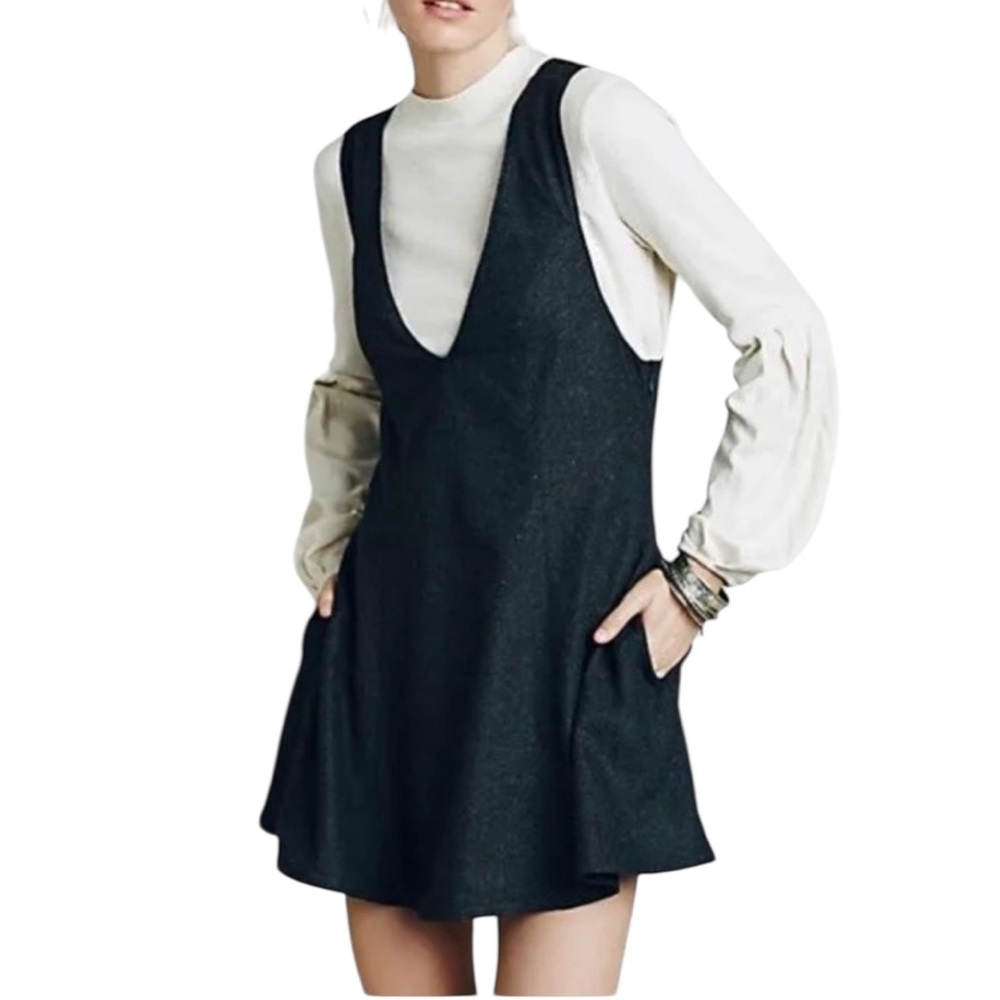 Free People Wool Blend and Lined  Black Pinafore Dress